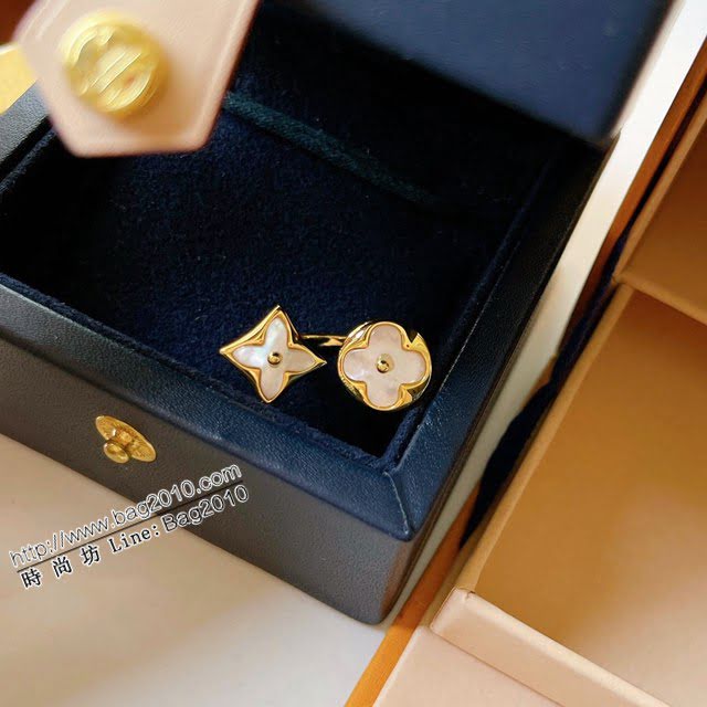 Louis Vuitton純銀飾品 路易威登雙花白貝戒指 LV女士金色開口戒指  zglv2202